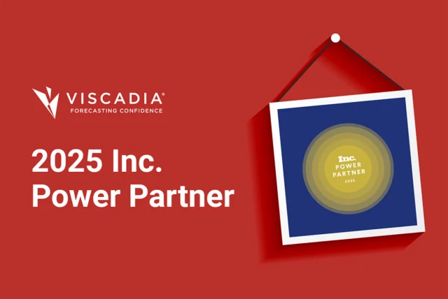 A framed Inc. Power Partner 2025 award hangs on a red wall next to the Viscadia logo and the text "2025 Inc. Power Partner.
