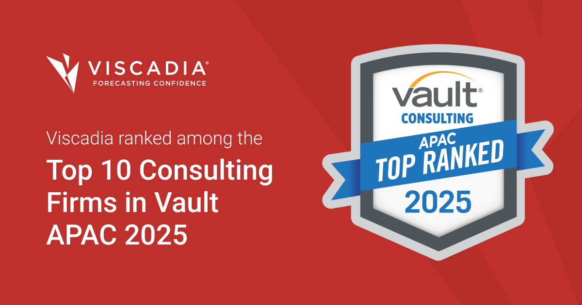 VISCADIA ranked among the top 10 consulting firms in Vault APAC 2025, with a badge displaying "APAC Top Ranked 2025" on a red background.