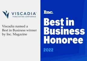 VISCADIA named a Best in Business winner by Inc. Magazine; Inc. Best in Business Honoree 2022 displayed on a blue and white background.