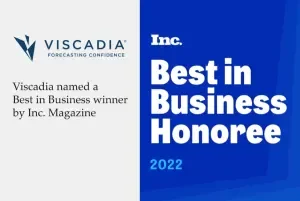 VISCADIA named a Best in Business winner by Inc. Magazine; Inc. Best in Business Honoree 2022 displayed on a blue and white background.